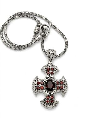 Jerusalem Cross crafted from sterling silver with Garnet inlay